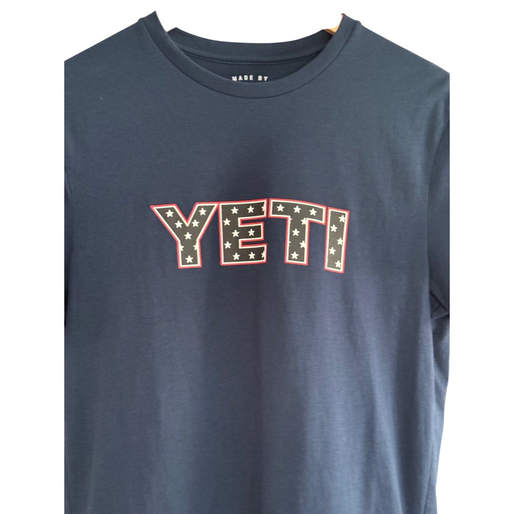 YETI Stars & Stripes Navy Blue T-Shirt Mens Small Graphic Logo Tee - Picture 2 of 4